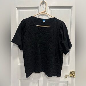 OLD NAVY Black Smocked Round Neck Cropped Short Sleeve Shirt SIZE LARGE PreLoved